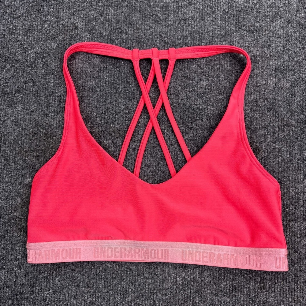 Under Armour Sports Bra Womens Size Small Neon Pink Big Band Logo Athleisure